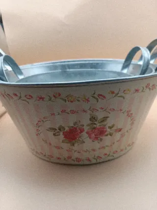 Set 3 Macetas Metal Decoradas Flores