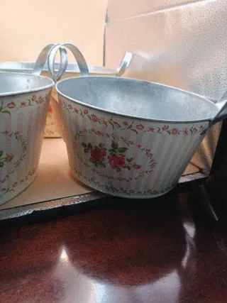 Set 3 Macetas Metal Decoradas Flores