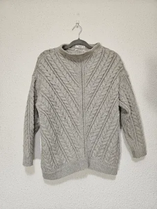 Jersey mujer trenzado cuello chimenea gris Mango