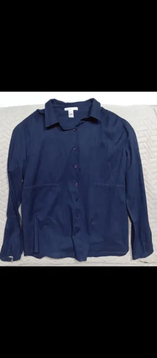 Camisa azul mujer manga larga con jareta trasera