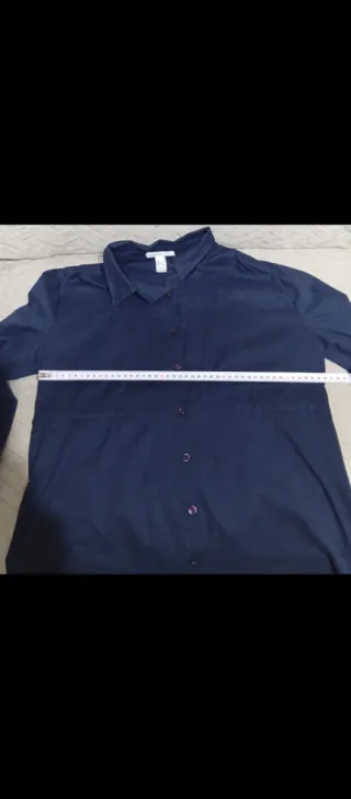 Camisa azul mujer manga larga con jareta trasera