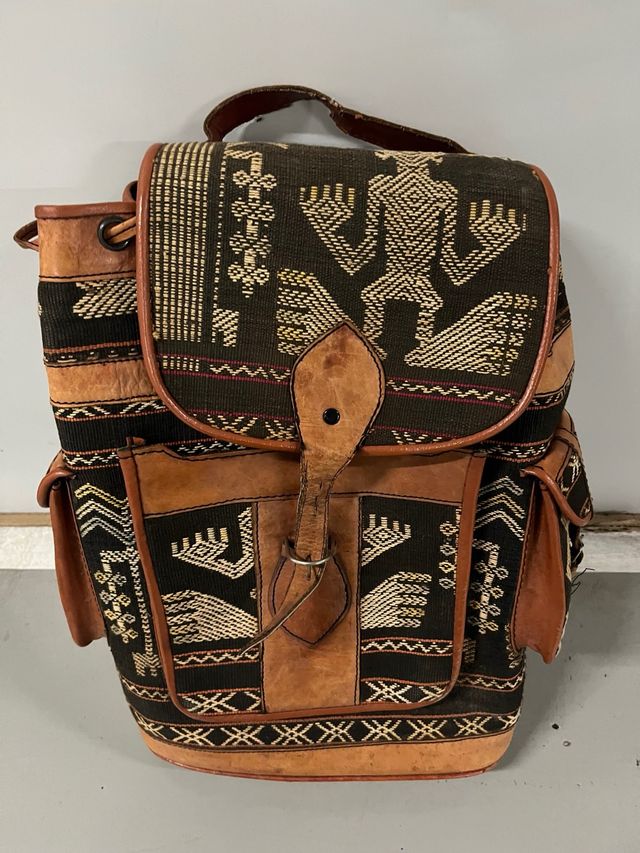 Mochila Cuero Tejido Étnico