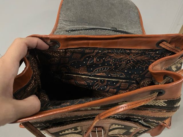 Mochila Cuero Tejido Étnico