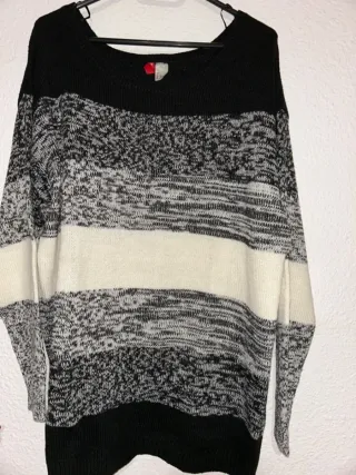 Jersey H&M Rayas Negro Gris Blanco