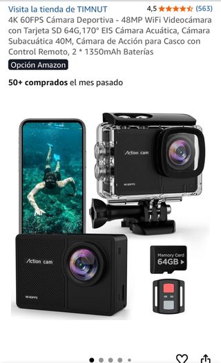 TIMNUT Cámara Deportiva 4K 60FPS 48MP WiFi