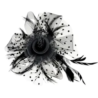 Tocado negro con plumas y tul