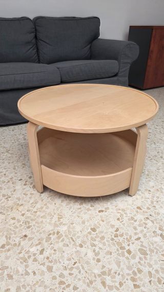 Mesita centro redonda con estante madera