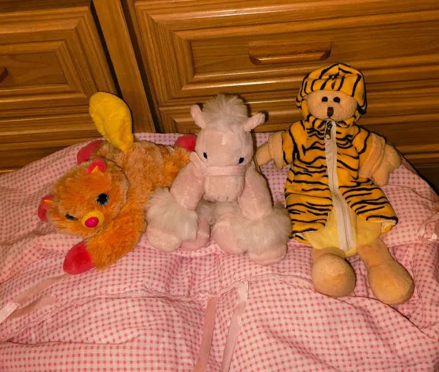 Lote Peluches Naranja, Rosa y Tigre