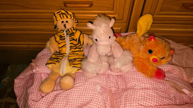 Lote Peluches Naranja, Rosa y Tigre