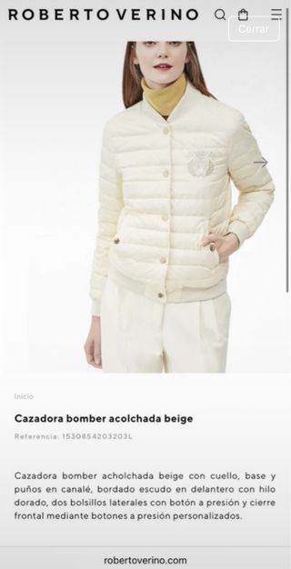 Chaqueta Bomber acolchada de Roberto Verino Beige