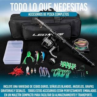 NUEVO Kit Pesca Caña Carrete Señuelos Bolsa 180cm