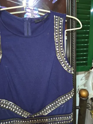 Vestido fiesta azul con pedrería