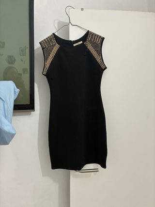 Vestido verde azulado con cuello halter