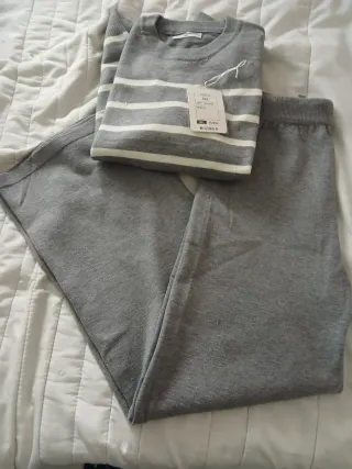 Conjunto punto rayas M/L gris y blanco