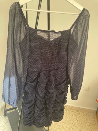 Vestido azul marino drapeado