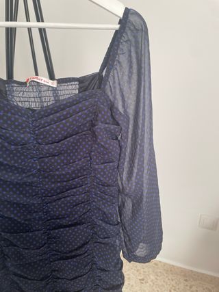 Vestido azul marino drapeado