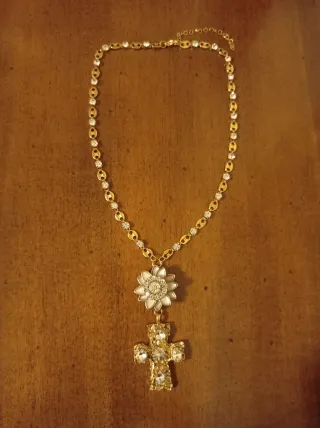 Collana fiore vintage con croce gioiello