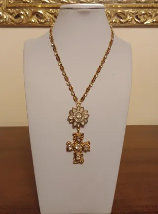 Collana fiore vintage con croce gioiello