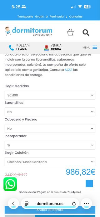 Cama hospitalaria con colchón geriátrico