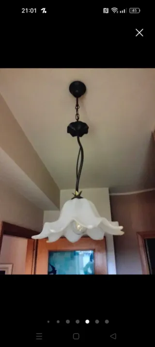 Coppia lampadari artigianali ferro battuto e vetro