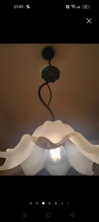 Coppia lampadari artigianali ferro battuto e vetro