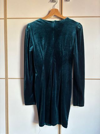 Vestito velluto ottanio manica lunga