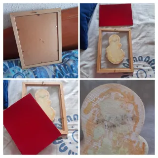 Cuadro antiguo Virgen del Abrazo Alabastro.27x21cm