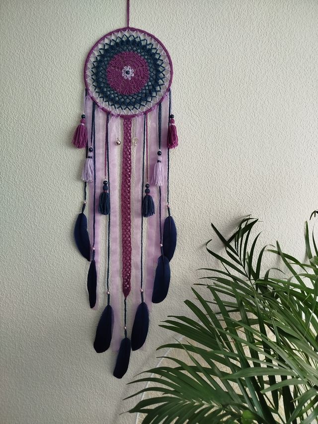 Atrapasueños largo 1 metro -tonos lila y azul azur