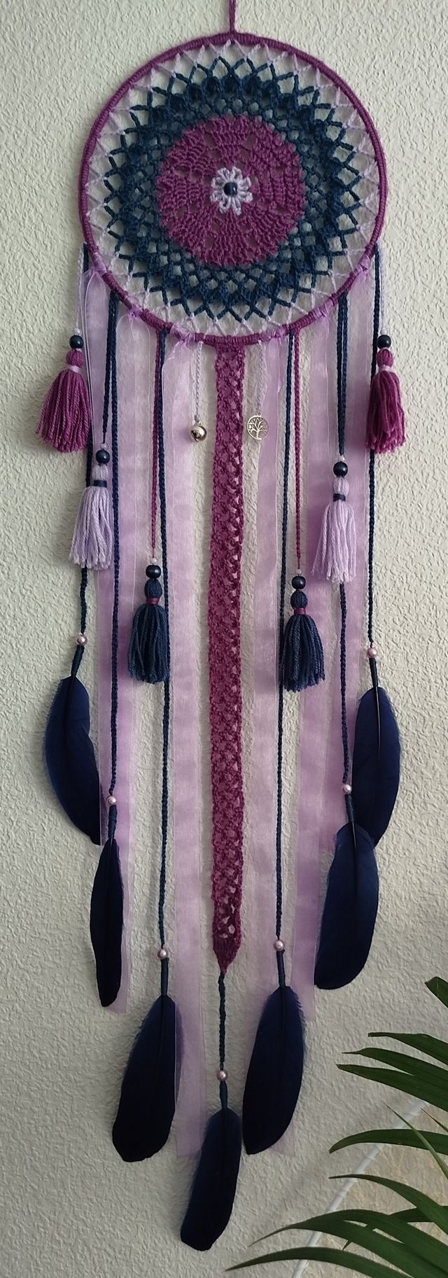 Atrapasueños largo 1 metro -tonos lila y azul azur