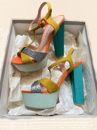 Italian shiny glitter multicolor chunky heels