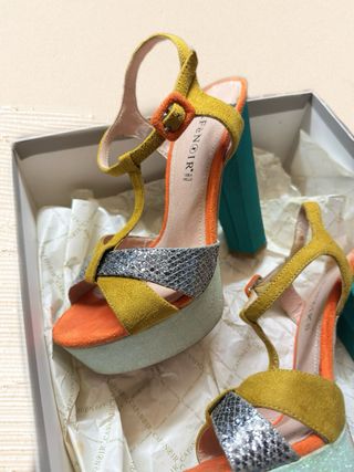 Italian shiny glitter multicolor chunky heels