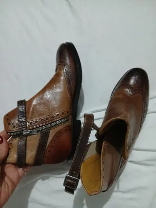 Stivaletti Brogue Pelle Marrone e Beige