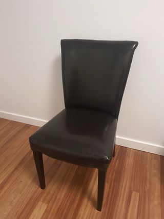 4 Sillas Comedor Piel y Madera