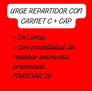 URGE REPARTIDOR CON CARNET + CAP