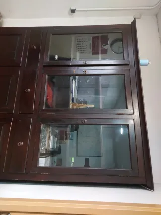 ALACENA DE MADERA CON PUERTAS DE CRISTAL