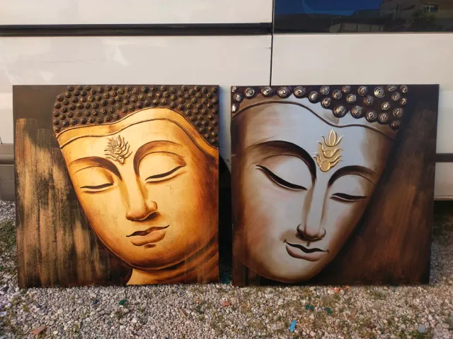 Juego 2 Cuadros Buda Dorado