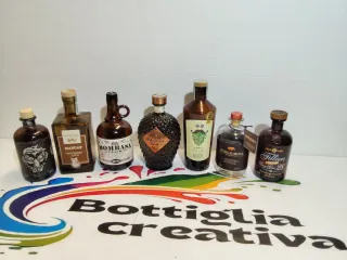 Lotto 7 bottiglie vuote gin vetro marrone