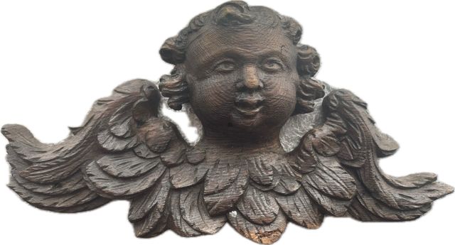 Antica scultura putto Angelo legno XVII sec.