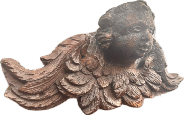 Antica scultura putto Angelo legno XVII sec.