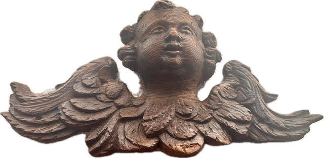 Antica scultura putto Angelo legno XVII sec.