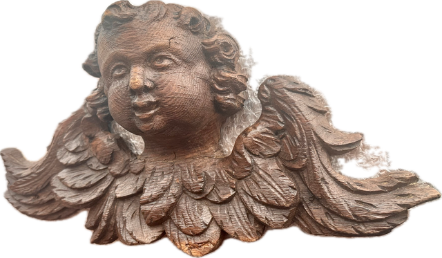Antica scultura putto Angelo legno XVII sec.