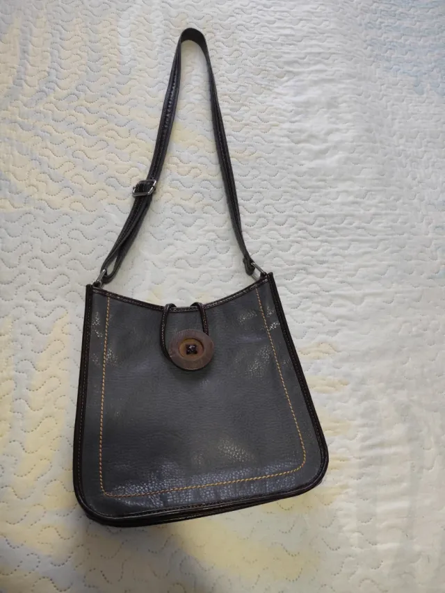 Bolso bandolera cuero marrón y gris