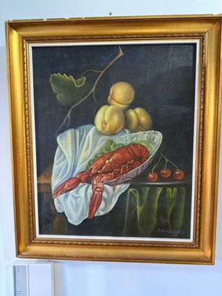 Pintura Lienzo Bodegón Langosta Frutas