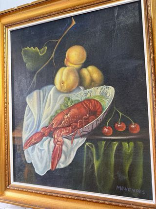 Pintura Lienzo Bodegón Langosta Frutas