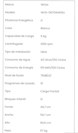 Lavadora WINIA 6kg