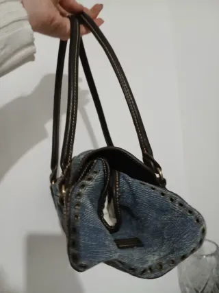 Borsa in denim con dettagli in pelle