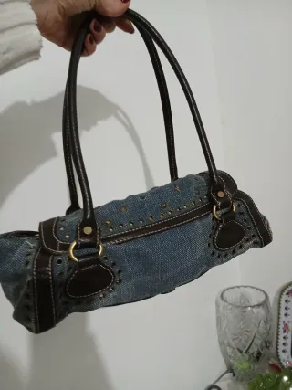 Borsa in denim con dettagli in pelle