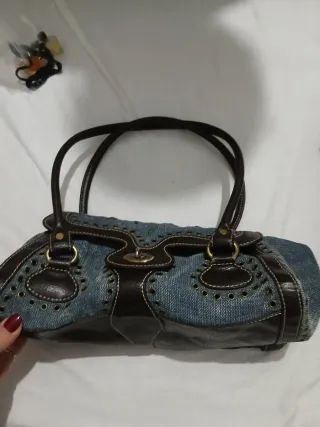Borsa in denim con dettagli in pelle