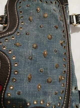 Borsa in denim con dettagli in pelle