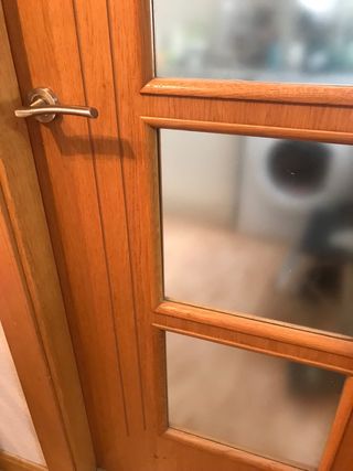 Puerta interior madera con cristales.